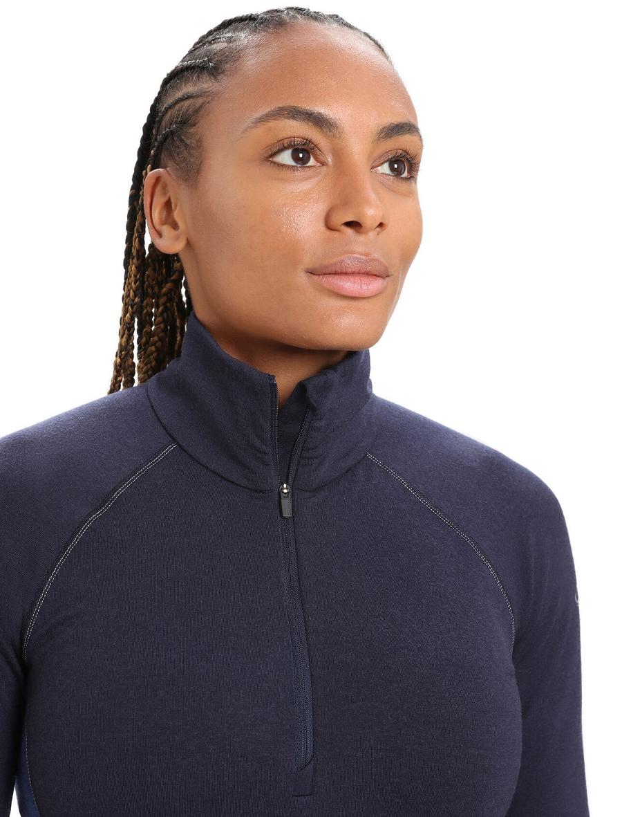 Midnight Navy / Royal Navy Women's Icebreaker BodyfitZone™ Merino 260 Zone Long Sleeve Half Zip Thermal Top Base Layers | USA 1897CTVE